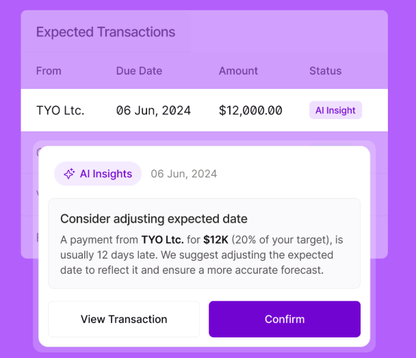 Nilus AI Insight suggesting an adjusted expected payment date based on a customer's historical late payments